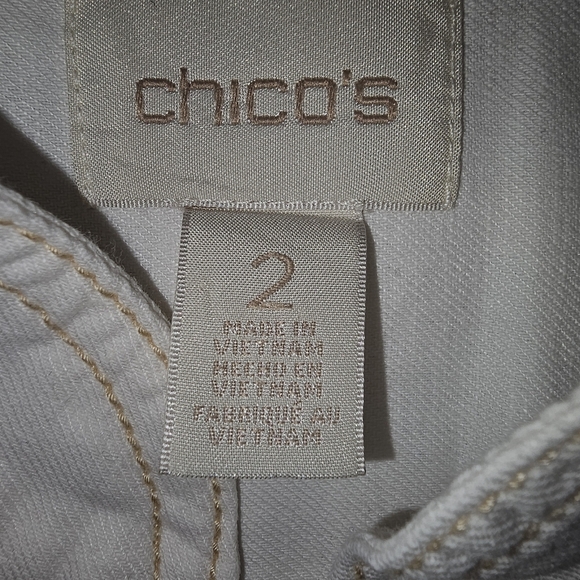 Chicos Cream Button-Up Jacket with Fringe Sz 2 Boho Hippie Utility Spring - Picture 12 of 13